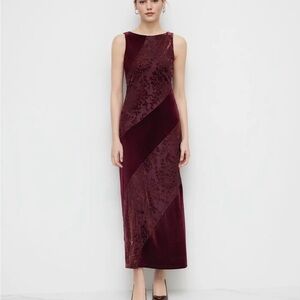 🍷 Cider Burgundy Velvet Patchwork Midi Dress | Size 0XL | NWT